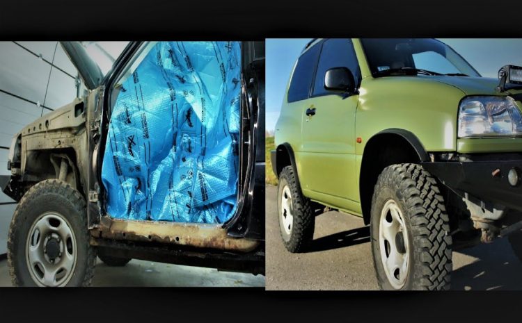 Suzuki Grand Vitara-Wymiana progu na klej do metalu piaskowanie zderzaków i malowanie  Raptorem
